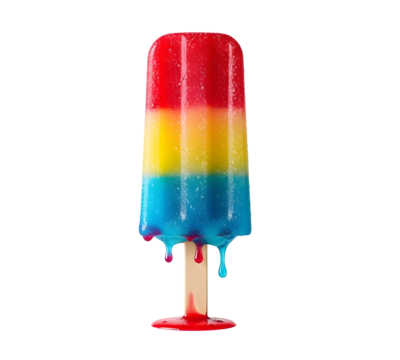 Summer Popsicle: A vibrant, refreshing popsicle with layered colors melts slightly, captured in close-up, inviting a sweet escape