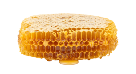 Golden Honeycomb: A close-up view of a freshly harvested honeycomb dripping with golden, natural honey, showcasing nature's intricate design and the sweet bounty of the beehive.