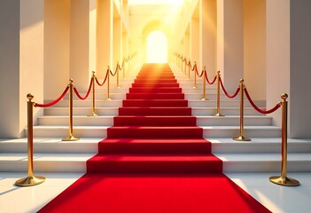 Luxurious red carpet stairs with golden ropes create a glamorous entrance for celebrities and VIPs. Perfect for award ceremonies, gala events, premieres, theatre, and festive celebrations.