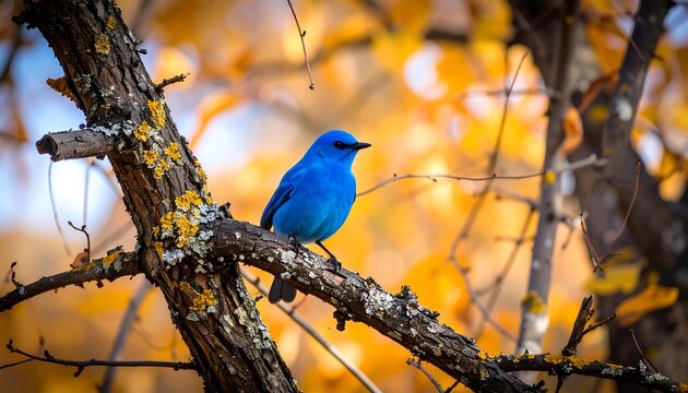 Vibrant blue bird perched on a branch in autumn - Powered by Adobe