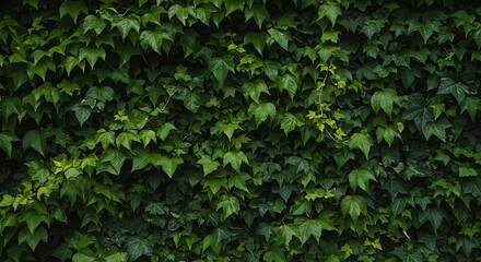 Dense green ivy leaves creating natural wall texture background