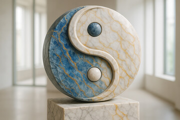 Yin Yang marble sculpture in natural stone