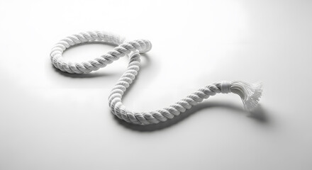 Naklejka premium Coiled Rope: A length of thick, textured white rope, meticulously arranged in graceful curves, creating a minimalistic visual poem.
