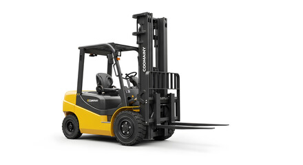 Fototapeta premium Industrial Power: A dynamic image of a robust forklift, ready for action in a modern warehouse environment.