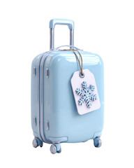 Stylish Winter Suitcase with Snowflake Tag 3D Render on Transparent Background
