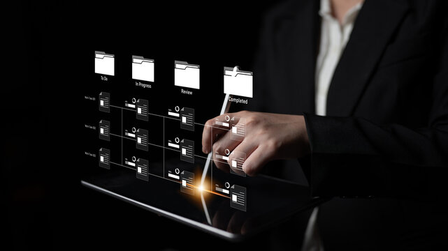 Task workflow system showing document progress through stages. Task tracking improves productivity, ensures visibility, task tracking supports planning, and task tracking manages status. Latch