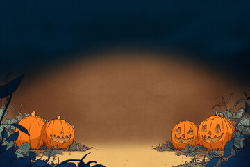 Whimsical Halloween scene with pumpkins, set against a dark background, evokes a playful and festive autumnal atmosphere.