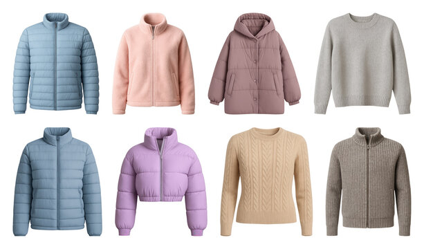 PNG Stylish winter jackets and sweaters, element set on transparent background
