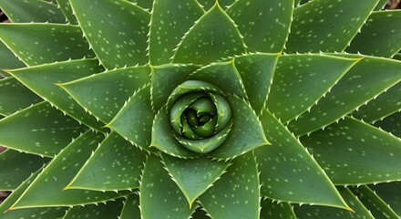 Aloe vera plant close up geometric green foliage and texture