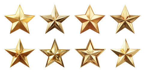 PNG Shiny golden stars collection, element set on transparent background