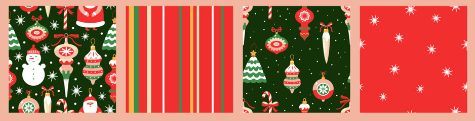 Collection of vector Christmas seamless pattern. Background for fabric, wallpaper, gift paper, cover and seasonal decoration