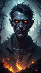 Portrait of a dark, sinister vampire