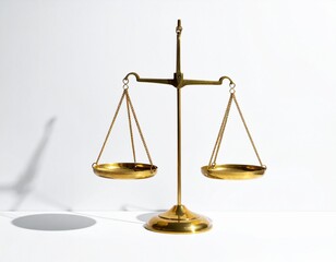 Golden scales casting dramatic shadows on white background.