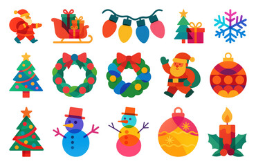Fototapeta premium PNG Colorful festive Christmas icons, element set on transparent background