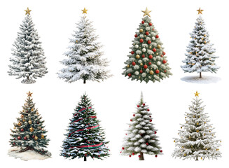 Fototapeta premium PNG Festive snowy Christmas trees collection, element set on transparent background