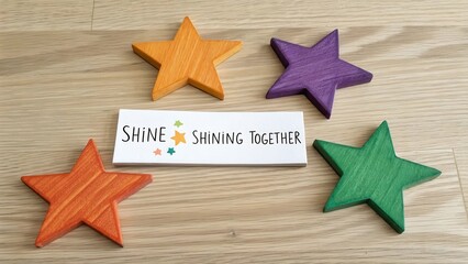 Colorful painted wooden stars arranged with a positive message