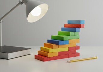 Colorful wooden blocks stacked in the shape of steps