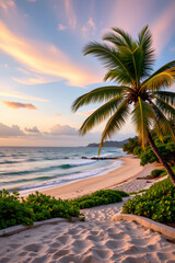 Fototapeta premium Serene Tropical Coastal Scene Golden Hour