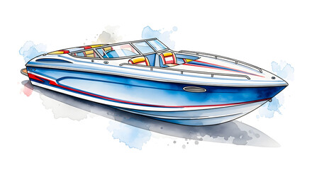 Speedboat at Sea: A sleek, high-speed speedboat gracefully carves through the crystal-clear waters, exuding a sense of luxury, speed, and aquatic adventure.  