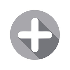 Obraz premium White plus sign inside a gray circle with a shadow effect
