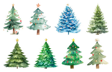 Obraz premium PNG Watercolor Christmas tree illustrations, element set on transparent background