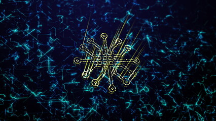 A high-tech 3d render of a yellow microchip hologram ideal for financial presentations and technology marketing.