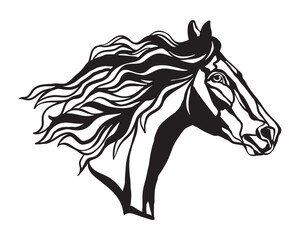Running horse head silhouette black and white vector illustration