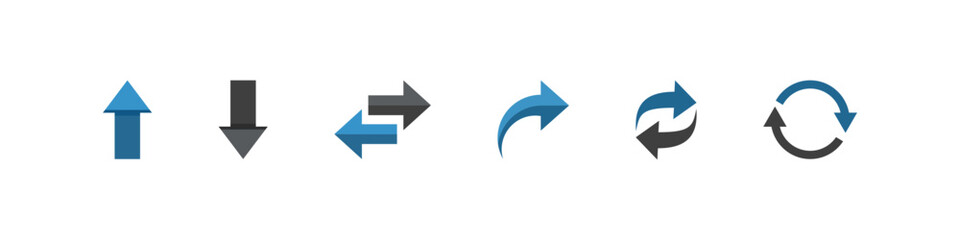 graphic vector illustration of arrows of various shapes and directions, in transparent background