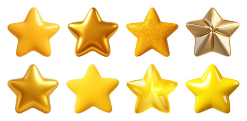 Obraz premium PNG Golden stars with varied textures, element set on transparent background