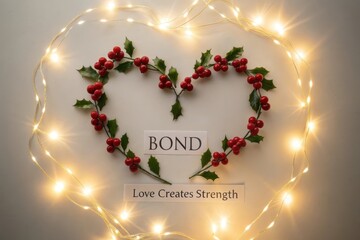 Glowing Holly Berries Forming Heart Shape with Bond Text