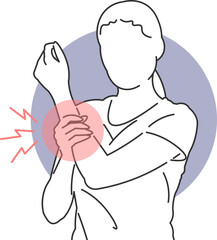 Illustration of a woman experiencing severe pain in her arm and wrist highlighted in red