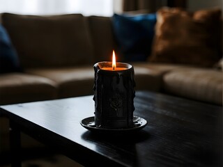 Ornate Black Candle Burning, a concept on warmth, peace, and mindfulness.