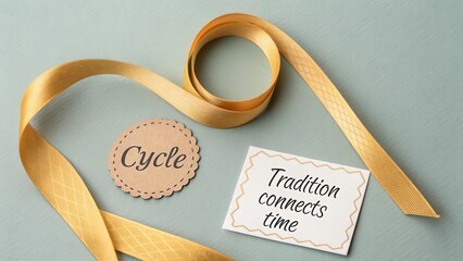 Golden ribbon shaped in a circle with Cycle tradition and time message
