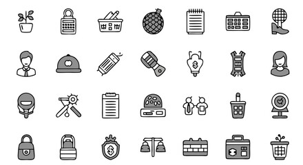 Universal Filled Outline Icon Set. A diverse collection of vector glyphs for various topics, perfect for modern UI and UX design projects.