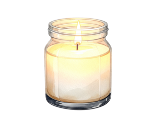  Watercolor Glass Candle with Soft Glow PNG