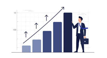 Business Chart Depicting Growth and Success With Businessman Viewing Results And Progress