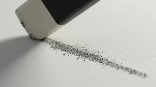 Close up of an eraser removing pencil marks from paper.