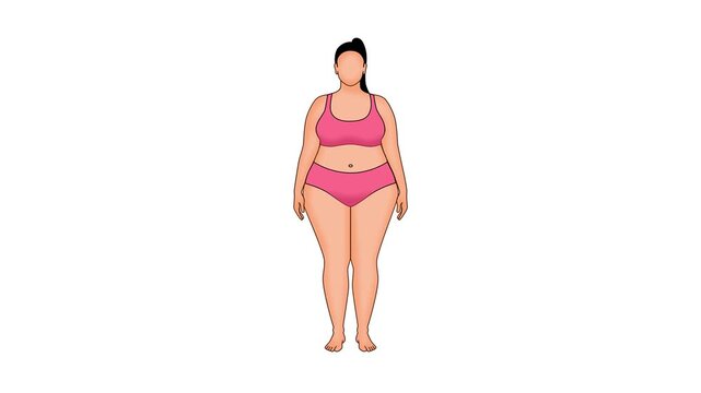 Comparison of weight loss, before and after weight loss training, starting from a fat body, resulting in a slimmer posture. Diet concept. 2D render.