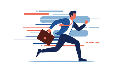 Business man running with a briefcase represents success, speed, and urgency in the workplace