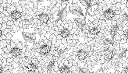 Obraz premium Intricate Floral Pattern in Black and White, Monochrome Flower Design