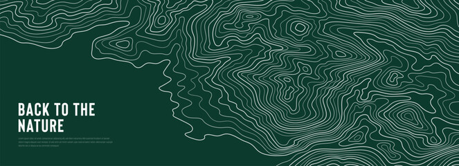 Green Topographic Map Background with Contour Lines and Nature Theme.
