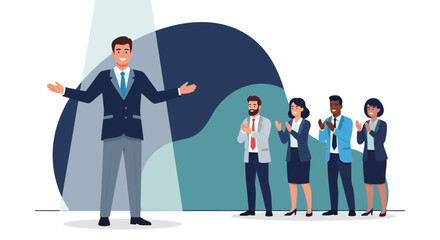 Business presentation scene with a speaker and applauding colleagues at a office