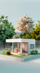 3d Low poly clay style modern minimalist house
