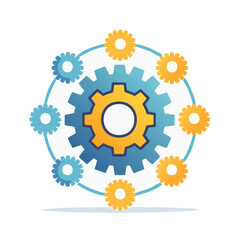 Interlocking gears system graphic illustrating collaboration and interconnected processes