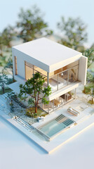 3d Low poly clay style modern minimalist house