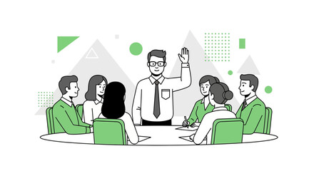 Business Team Meeting Illustration Vector Concept with Leader and Staff Discussing Agreement
