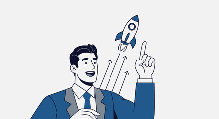 Business Visionary Announces Startup Success With Rocket Launch Metaphor and Upward Progression
