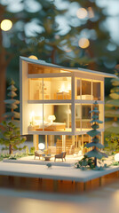 3d Low Poly clay style Modern Minimalist House