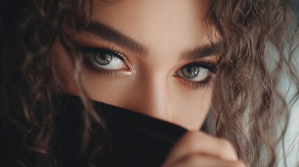 Close-up on an Actress Eyes Conveying Emotions in Movie Scene. Lovely cinema star with a captivating and mesmerizing gaze