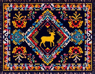 Colorful, intricate, patterned rug design